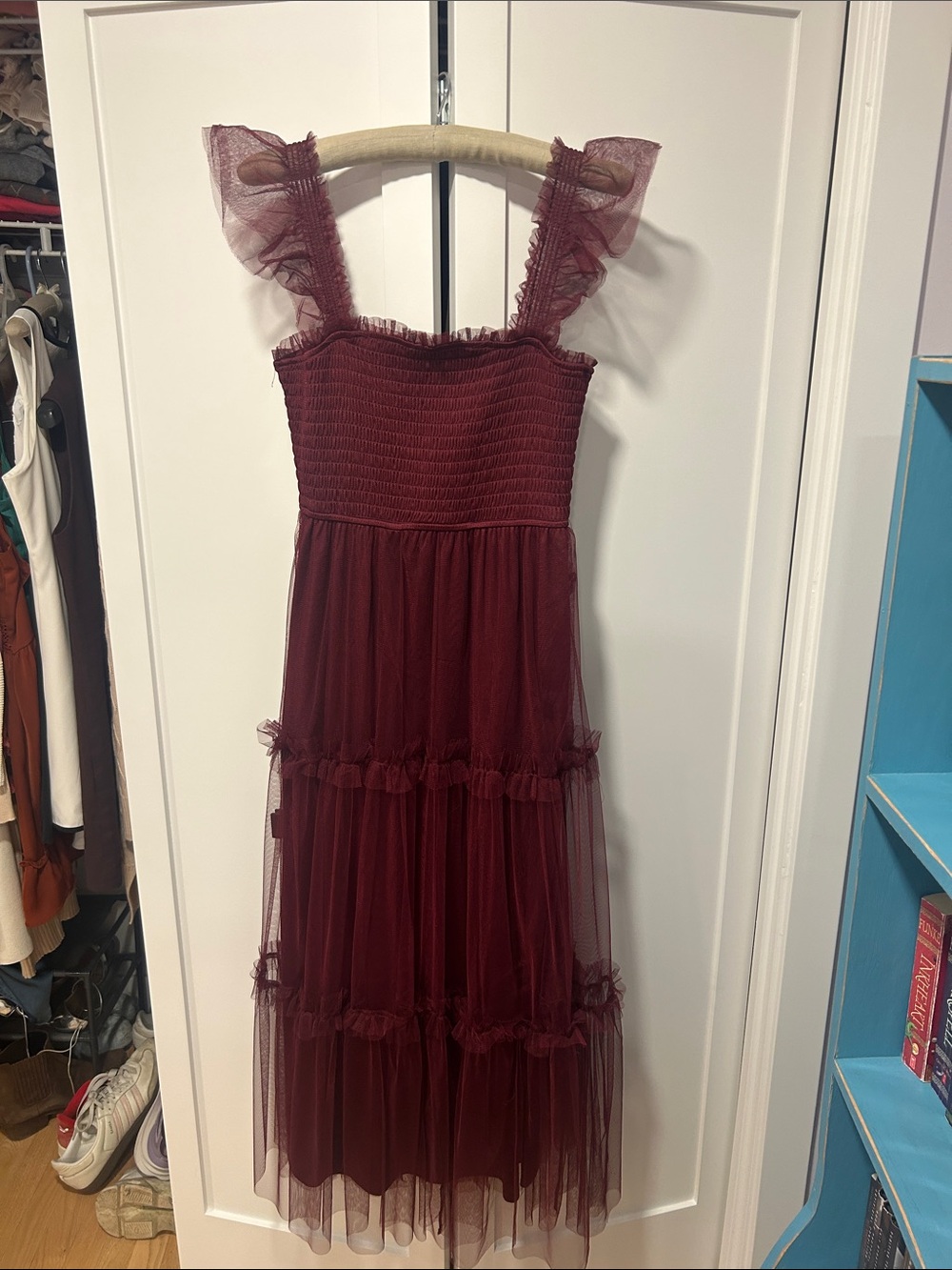 A-line cap sleeve tulle ruffle dress
